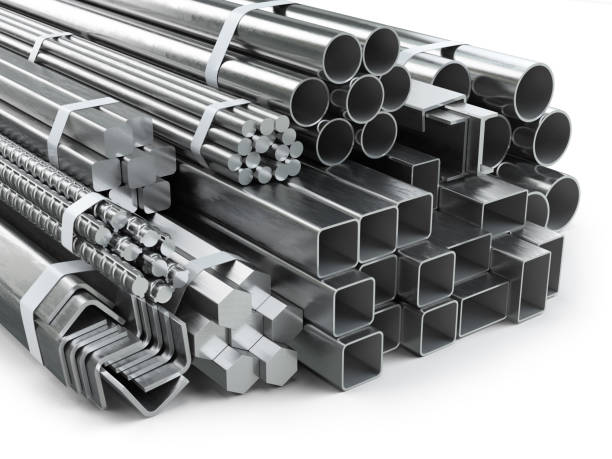 different metal products. stainless steel profiles and tubes. 3d illustration